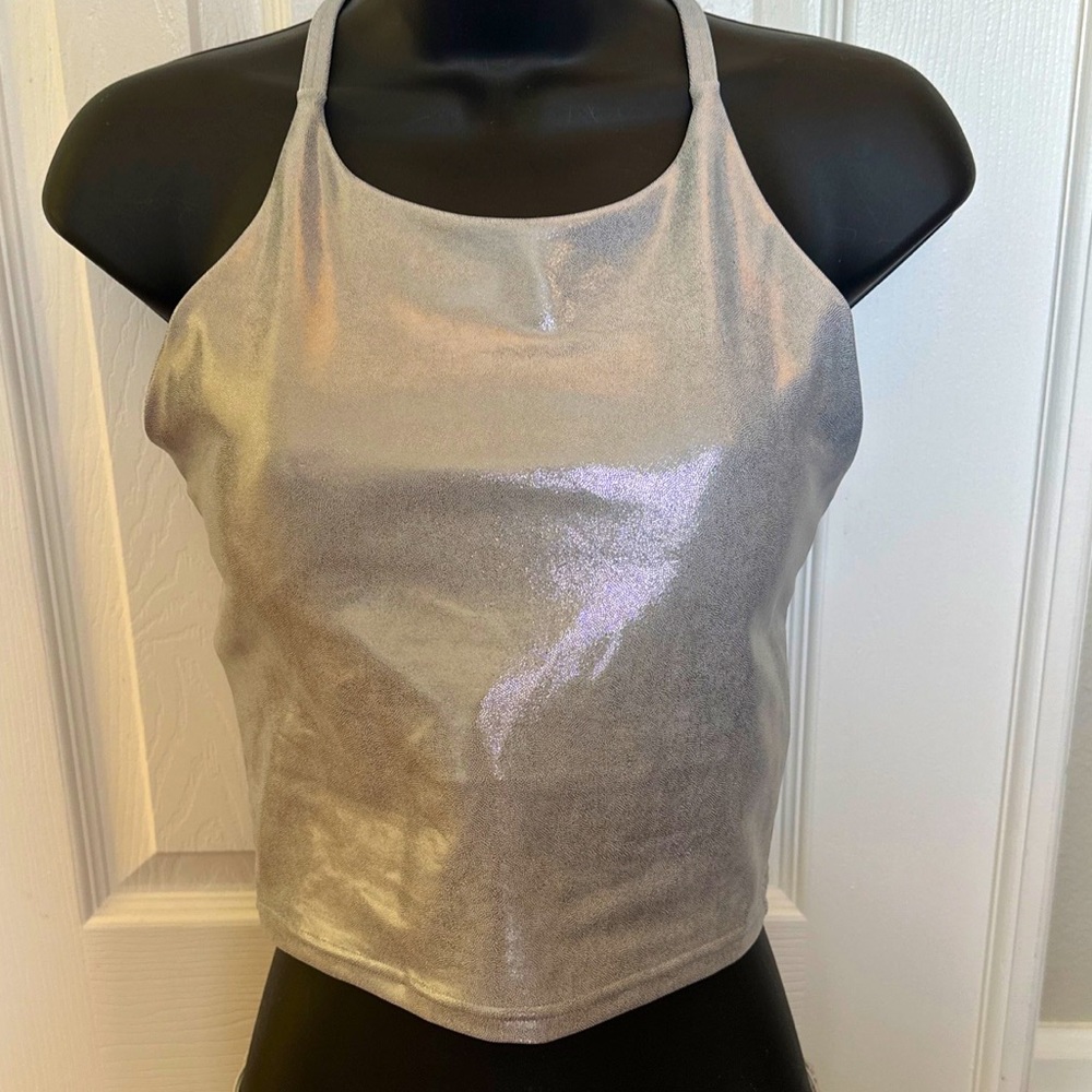 Old Navy Active Go Dry PowerSoft Longline Sports Bra Size M shiny silver! new!